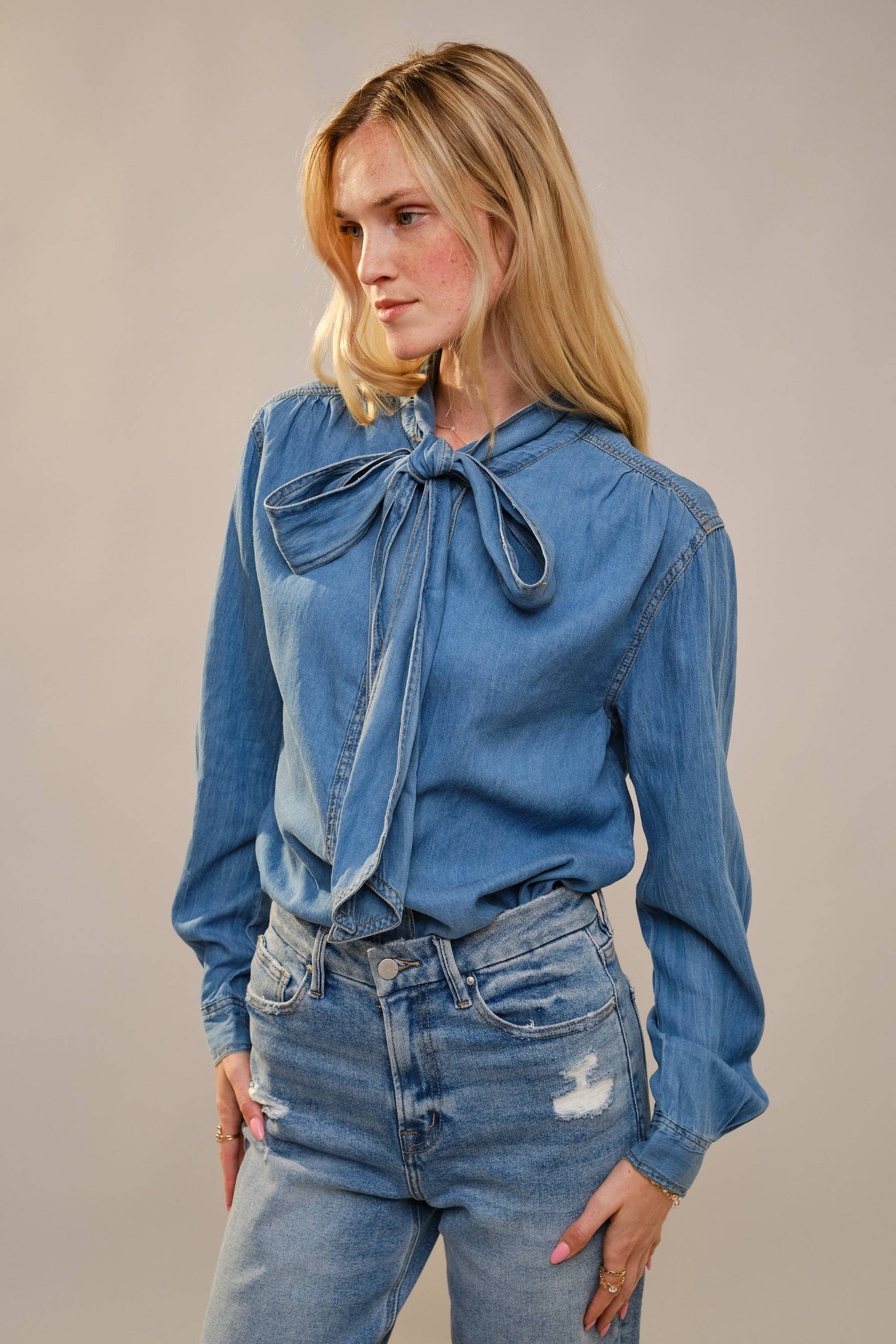 Chambray Bow Blouse