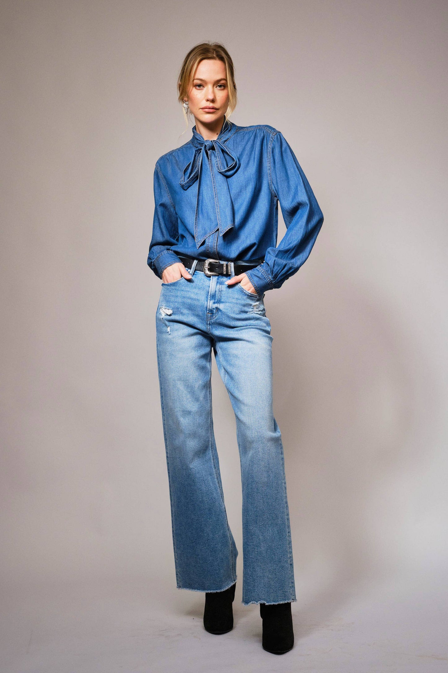 Chambray Bow Blouse