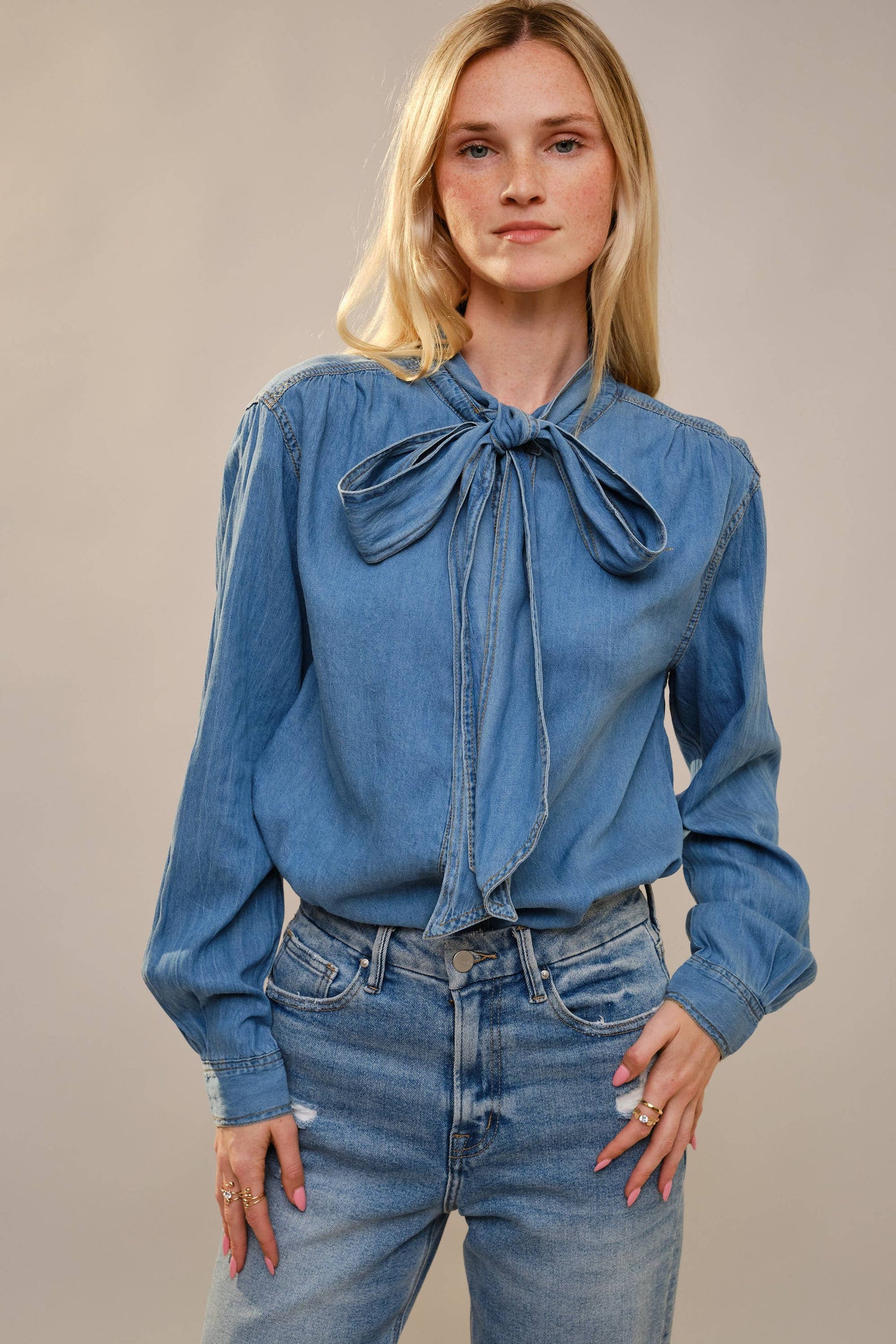 Chambray Bow Blouse