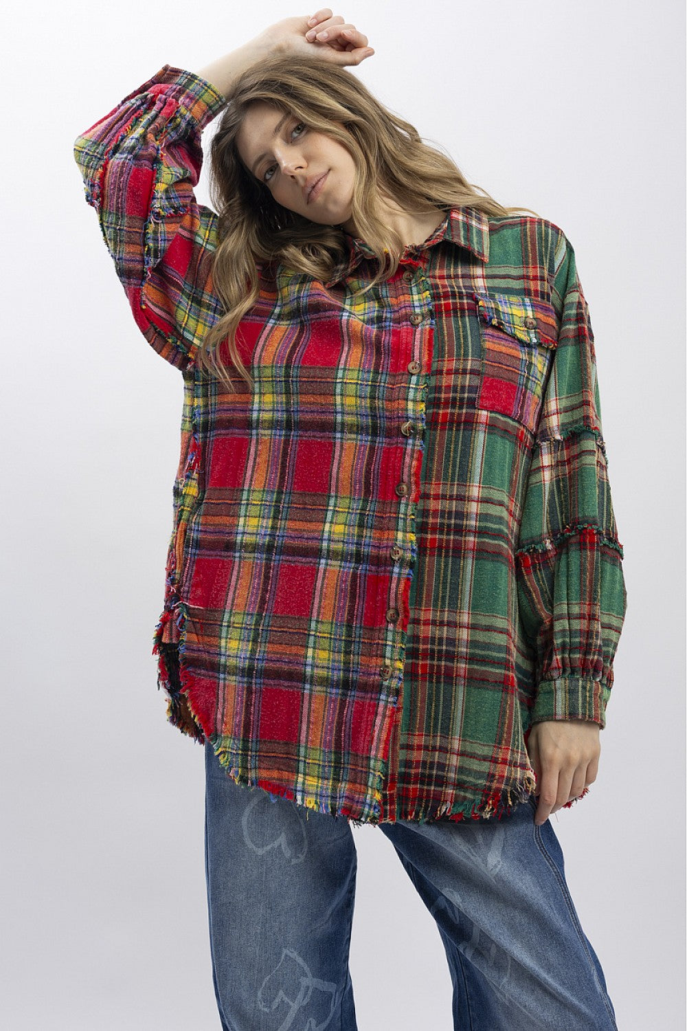 Two-Tone Plaid Button Down Shirt