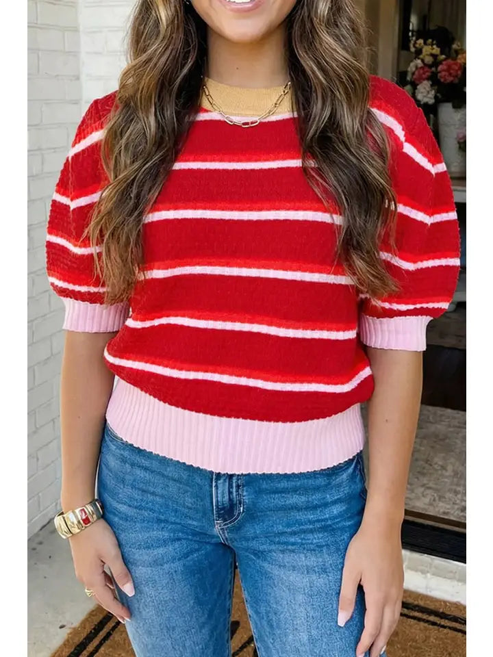 Las Stripe Half Sleeve Sweater