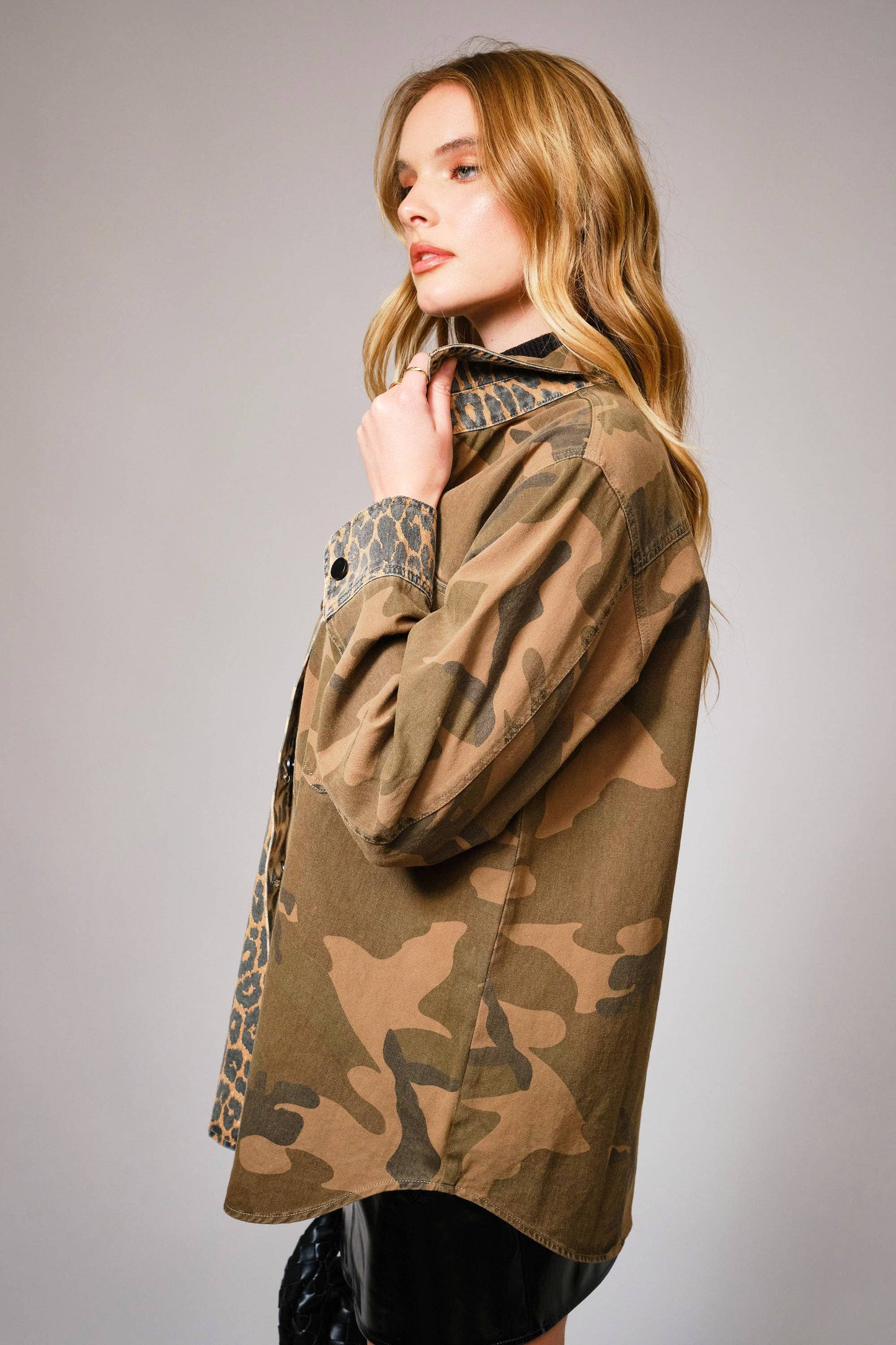 Mix Media Camo Leopard Jacket