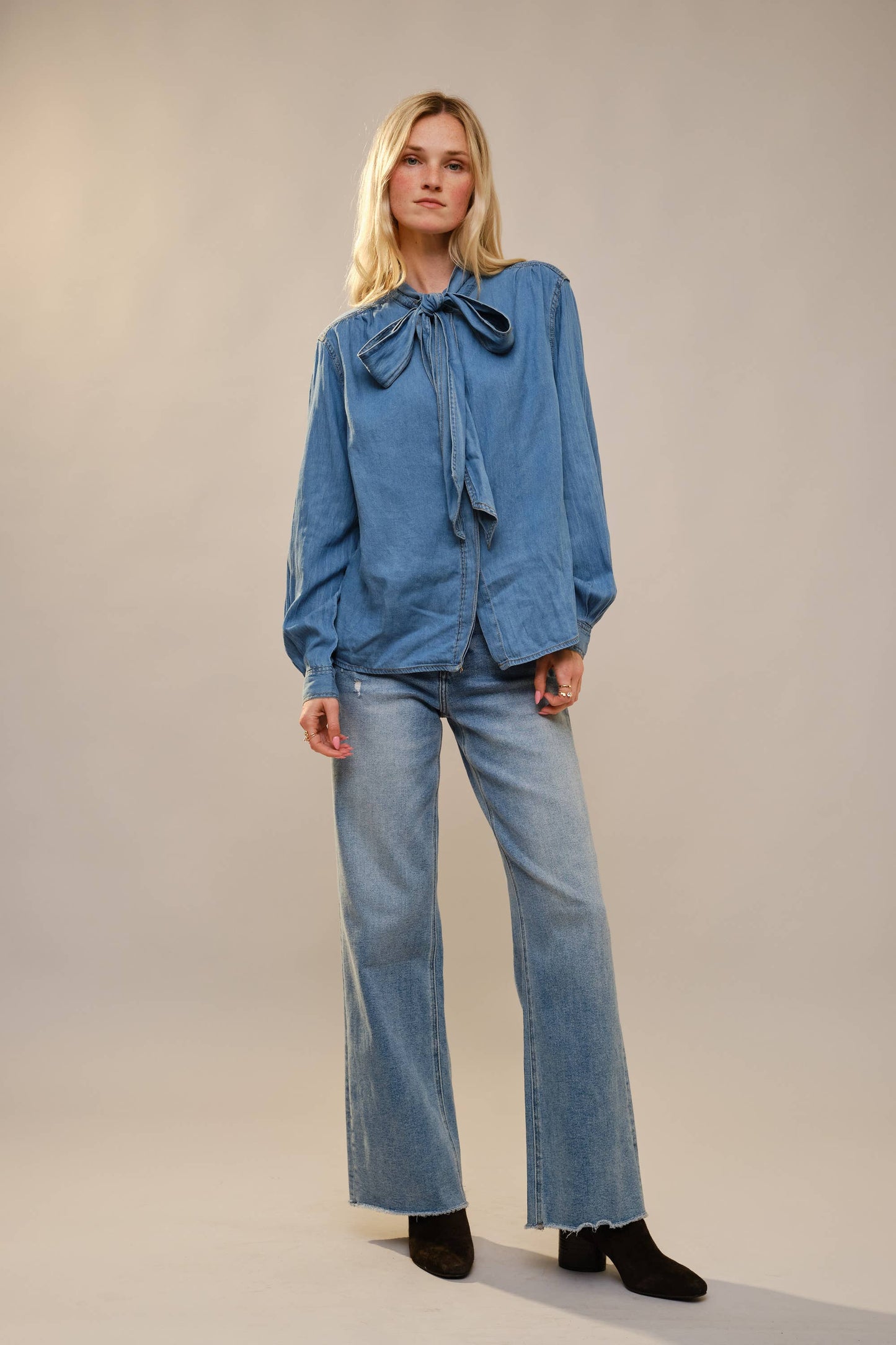 Chambray Bow Blouse