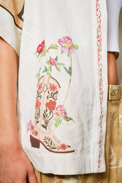 Embroidered Sequin Floral Linen Blouse