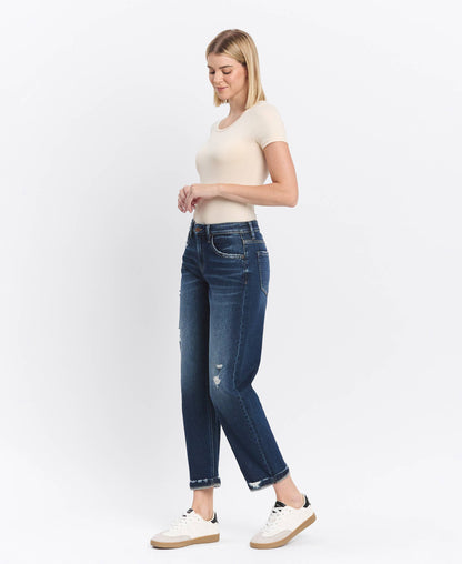 FM - HIGH RISE CUFFED BARREL JEANS F5787: GLAUCOUS