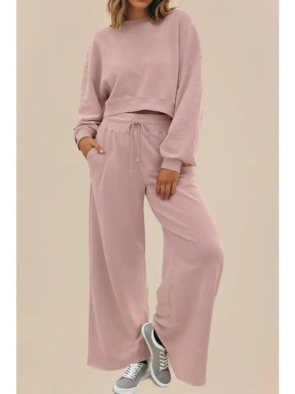 Las Drop Shoulder Pullover & Wide Leg Pants Set