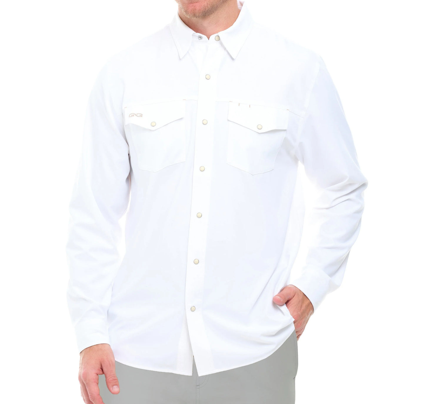 GameGuard White Stock Yard Long Sleeve Shirt – Men's Performance Western Shirt