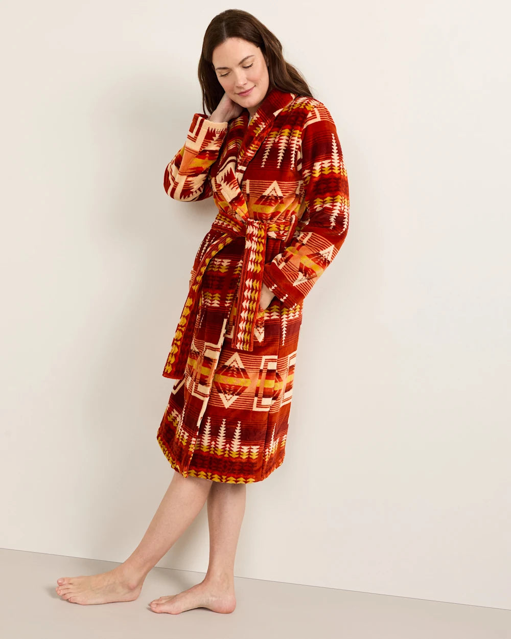Pendleton Women's Harding Star Coral Terry Velour Bathrobe – Luxury Cotton Robe