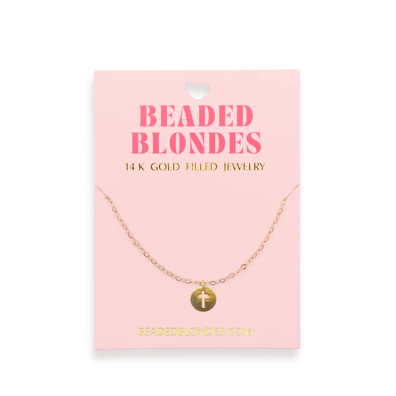 Beaded Blondes Cross Cutout Charm Necklace in Gold