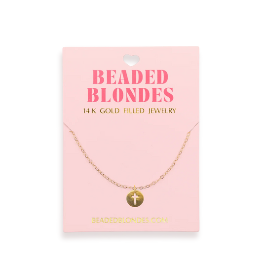 Beaded Blondes Cross Cutout Charm Necklace in Gold