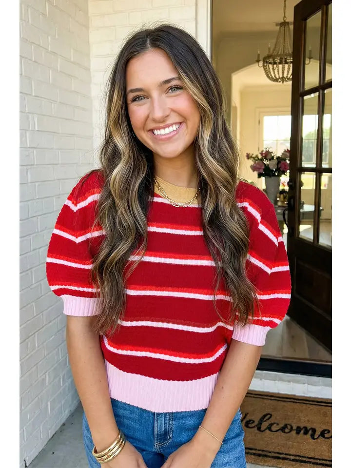 Las Stripe Half Sleeve Sweater