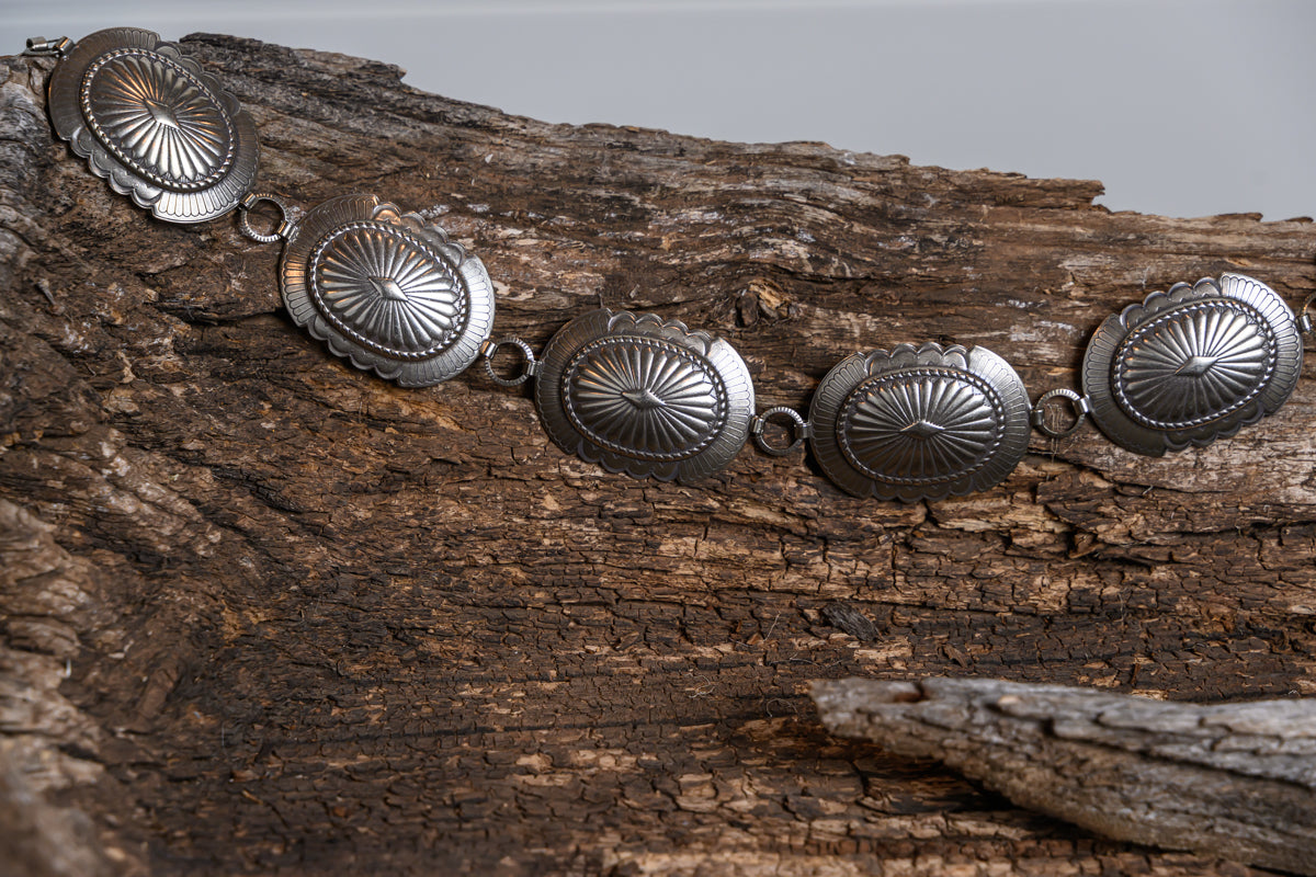 Silver Stamped Oval Concho Belt 1