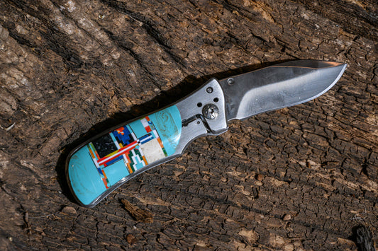Large Pocket Knife Inlay Turquoise