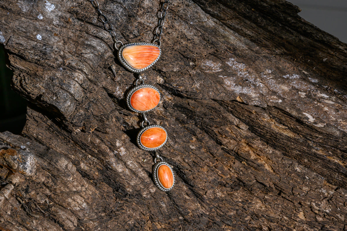 Toadlena SS Spiny Oyster Four Stone Necklace