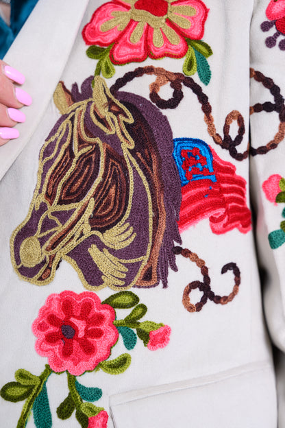 Western Chain Stitch Cactus Blazer