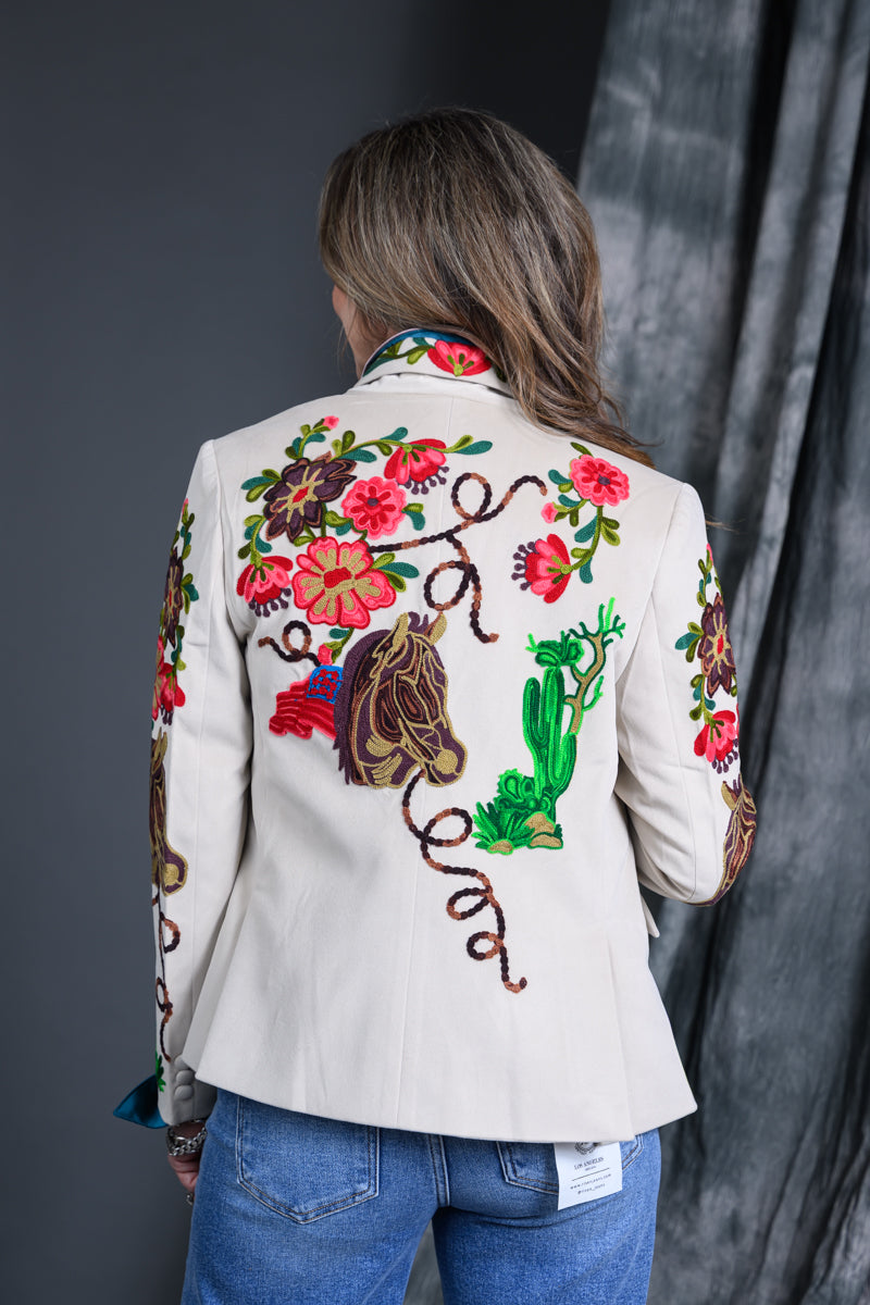 Western Chain Stitch Cactus Blazer