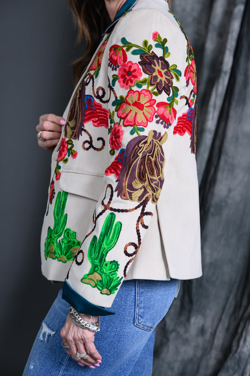 Western Chain Stitch Cactus Blazer