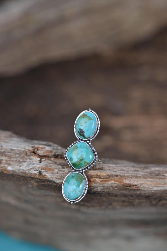 Three-Stone Turquoise & SS Ring