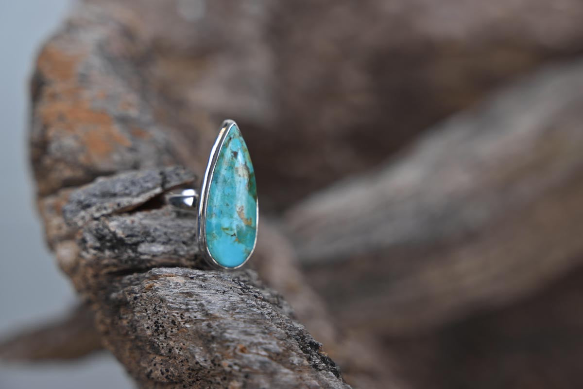 SS & Turquoise Teardrop Ring