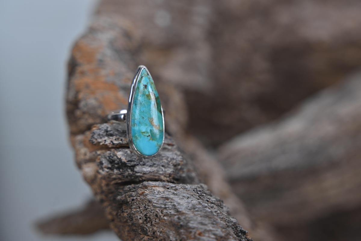 SS & Turquoise Teardrop Ring
