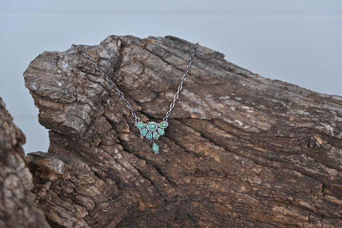 Turquoise & SS Half Cluster Necklace