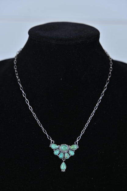 Turquoise & SS Half Cluster Necklace