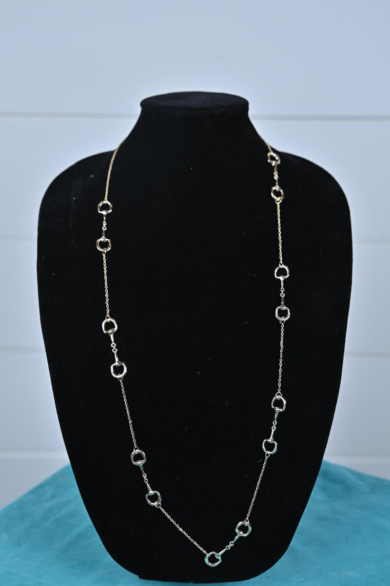 Long Gold Snaffle Bit Chain Necklace