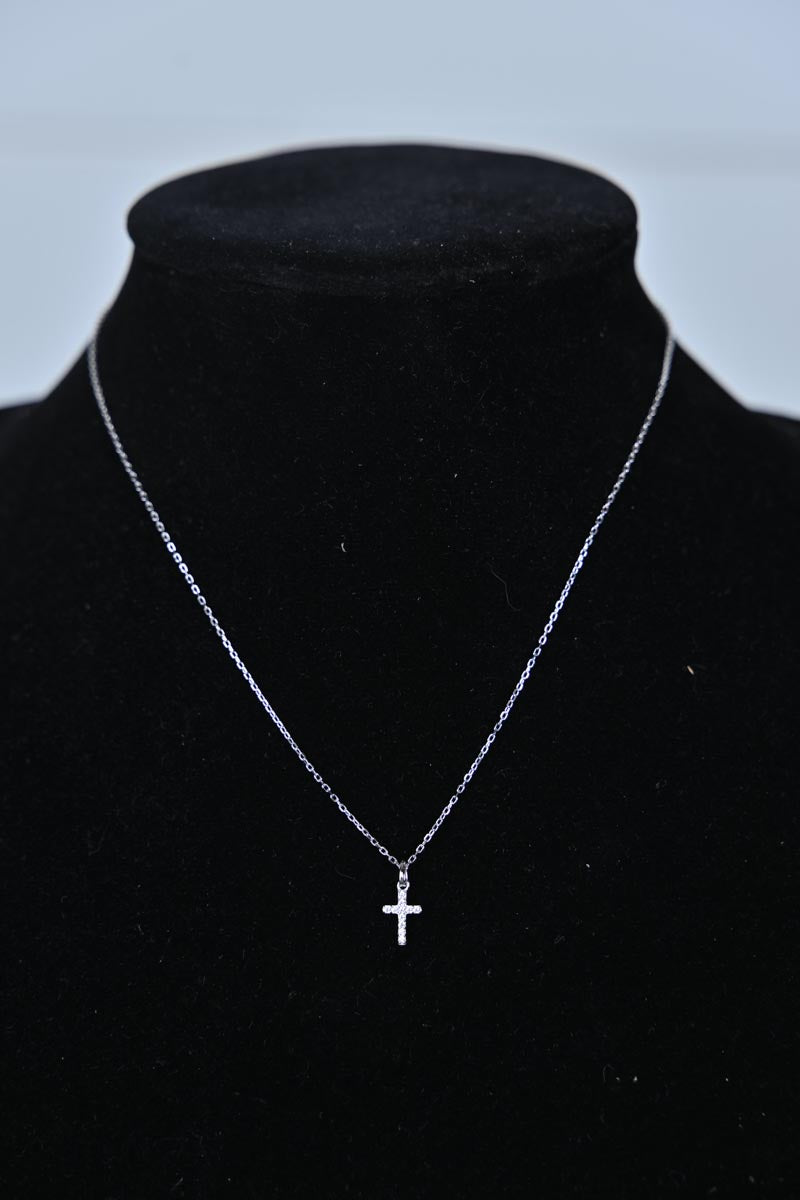 SS & CZ Cross Necklace