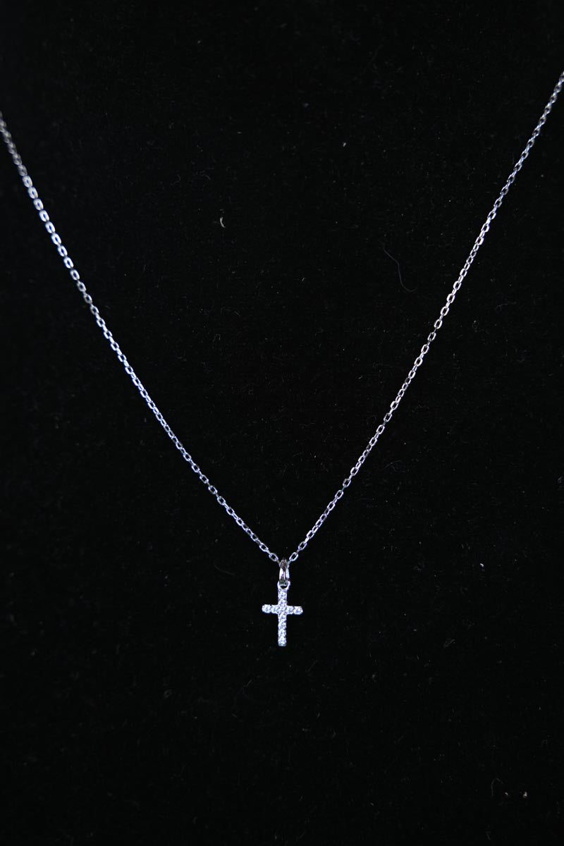 SS & CZ Cross Necklace