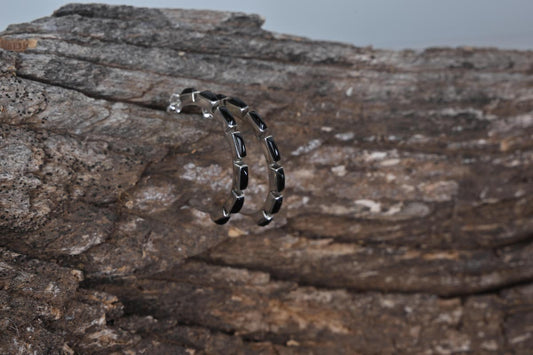 SS Black Stone Half-Hoop Earrings