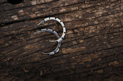 SS Black Stone Half-Hoop Earrings