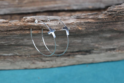SS Large Cross Hoop Earrings