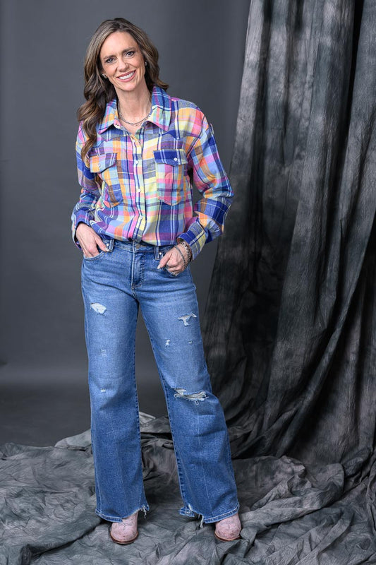 Plaid Snap-Front Western Shirt