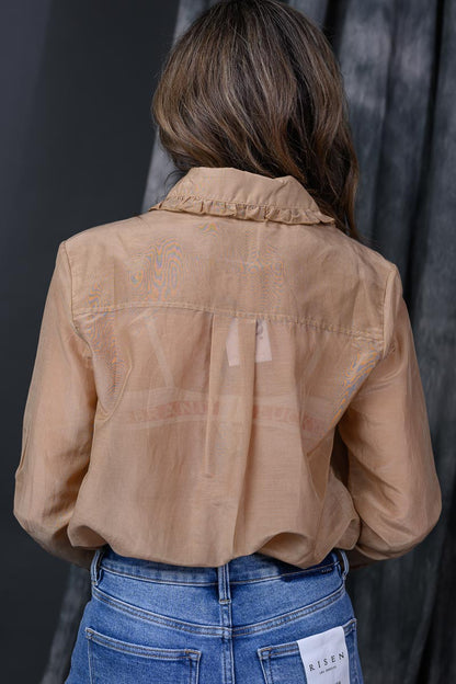 Ruffle Pleated Pearl Button Blouse