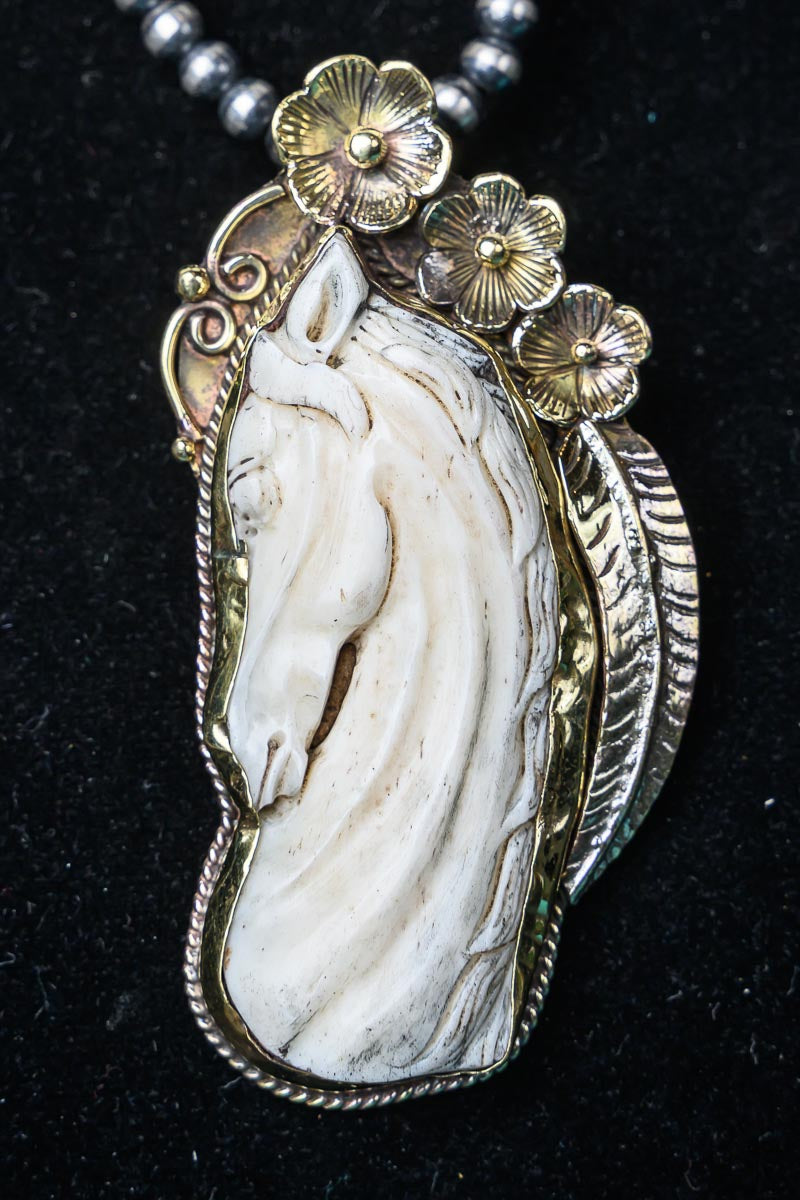 Bone Carved Horse Head Pendant