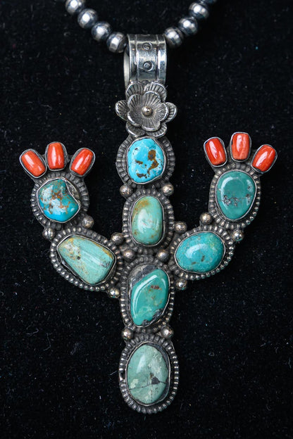 Turquoise Cactus & Coral Pendant