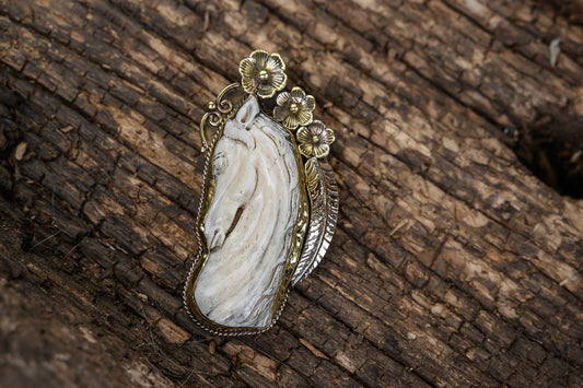 Bone Carved Horse Head Pendant