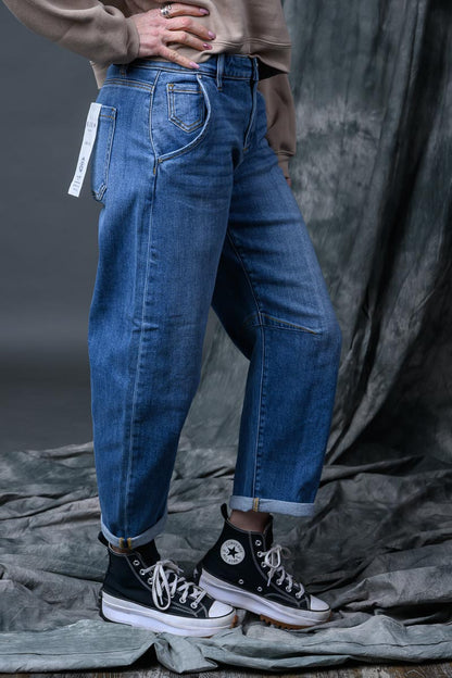 Slouchy Cropped Barrel Cuffed Hem Jeans