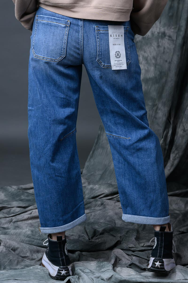 Slouchy Cropped Barrel Cuffed Hem Jeans