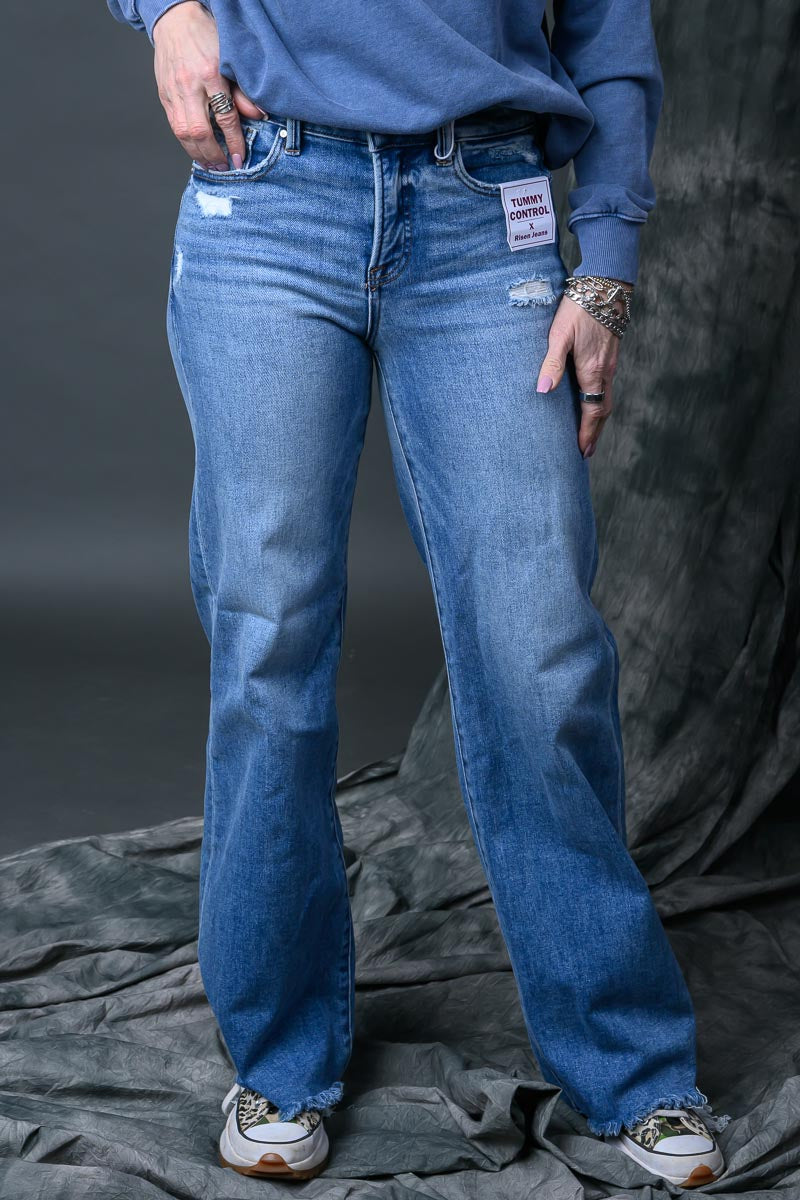 Risen Tummy Control Mid-Rise Wide Leg Jeans