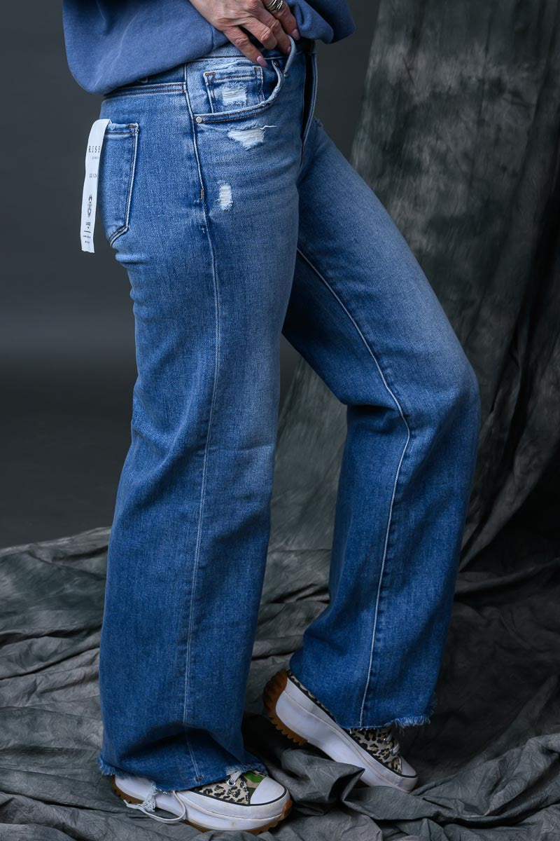 Risen Tummy Control Mid-Rise Wide Leg Jeans