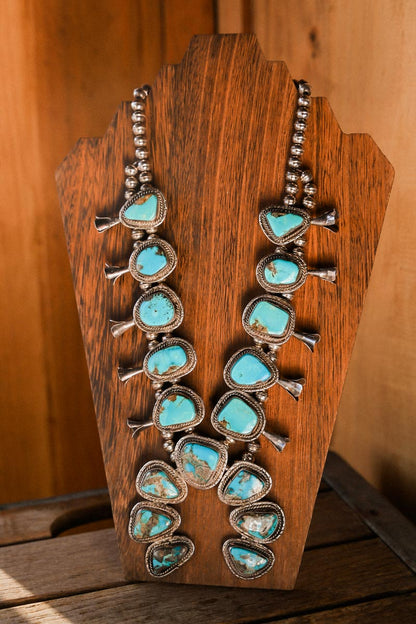 vintage squash blossom necklace, turquoise squash blossom, sterling silver turquoise necklace, Southwestern jewelry, Native American style jewelry
