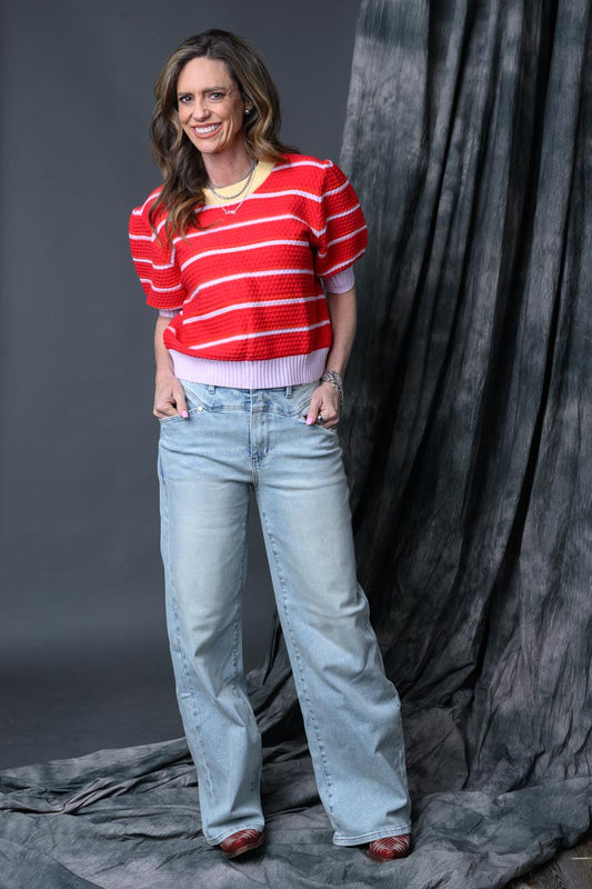 Las Stripe Half Sleeve Sweater