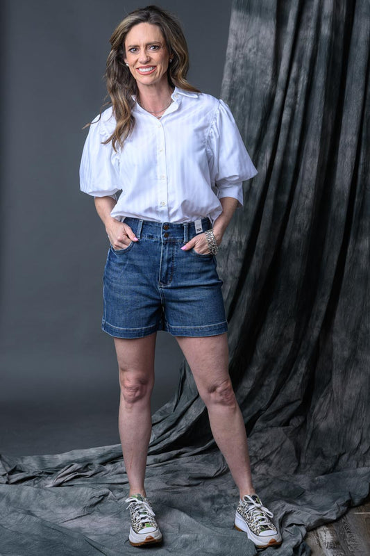 White Puff Sleeve Striped Shirt