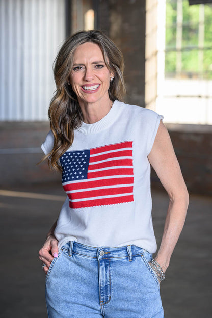 Simply Southern Flag Sweater Tank Top – Patriotic Women’s Knit Tank