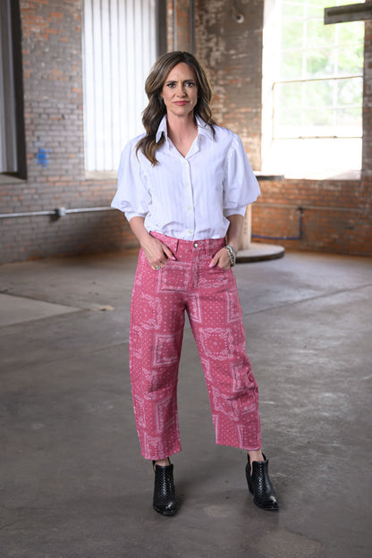 Easel Red Bandana Print Jeans – Women’s Western-Inspired Statement Denim