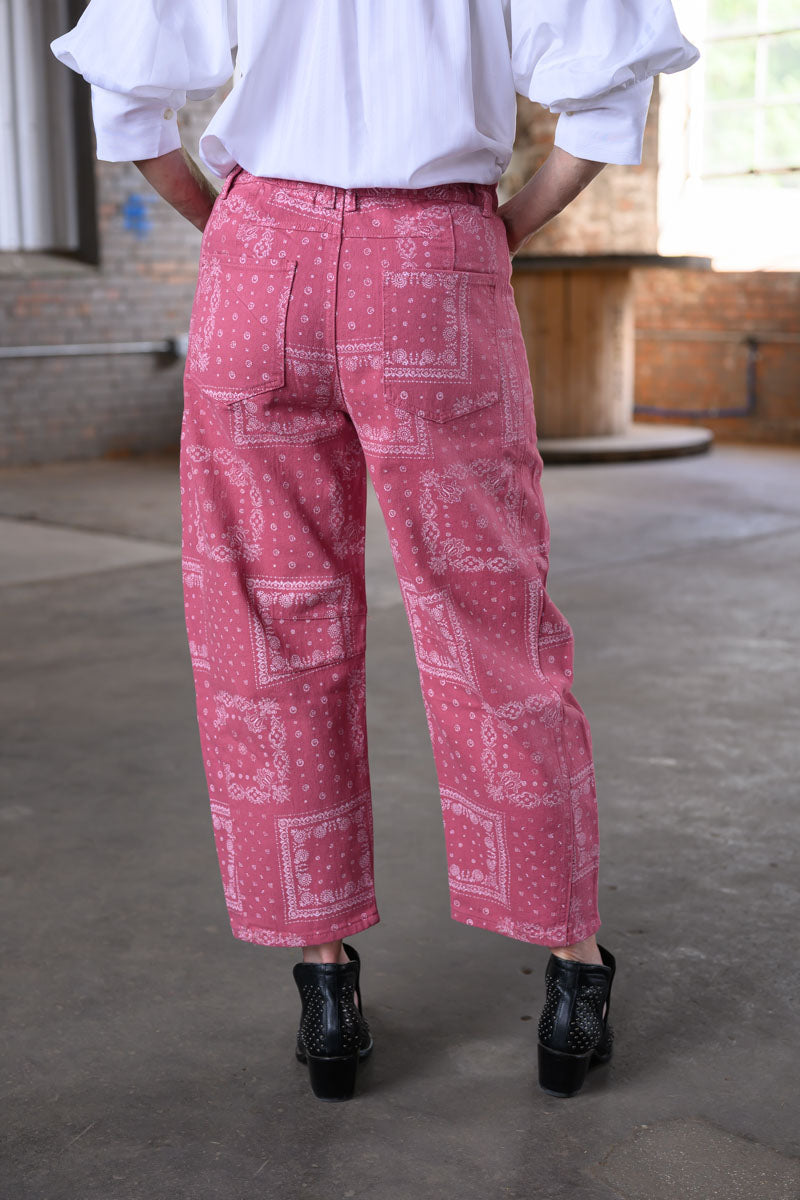 Easel Red Bandana Print Jeans – Women’s Western-Inspired Statement Denim
