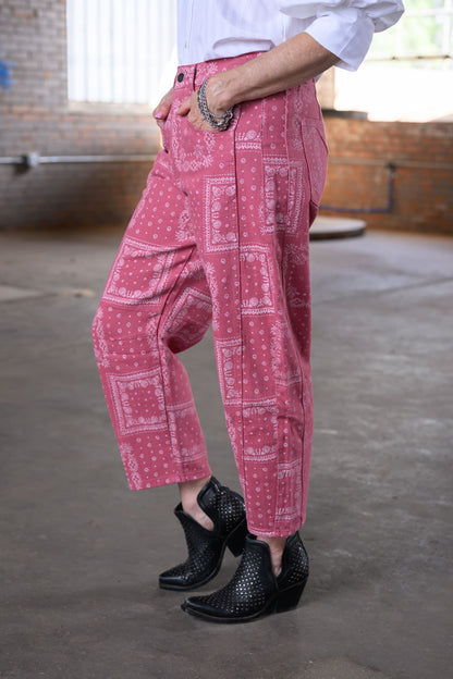 Easel Red Bandana Print Jeans – Women’s Western-Inspired Statement Denim