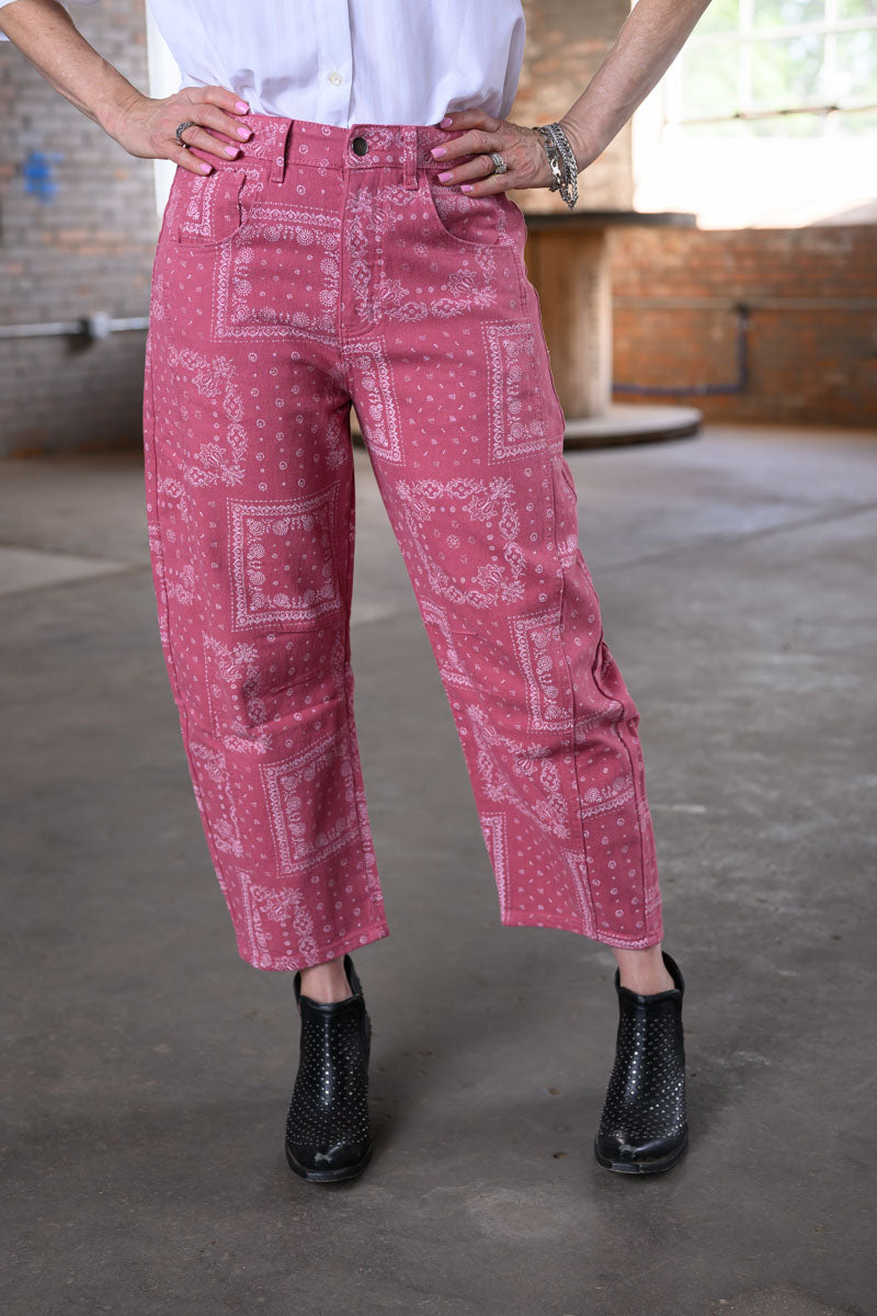 Easel Red Bandana Print Jeans – Women’s Western-Inspired Statement Denim