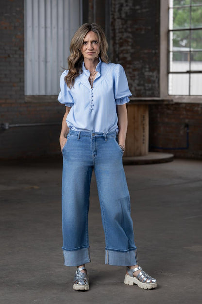 Risen Slouchy Crop Barrel Cuffed Jeans in Medium Wash Denim – Women’s Boutique Denim